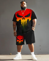 Men's Plus Size Reggae Skull Print T-Shirt Shorts Suit